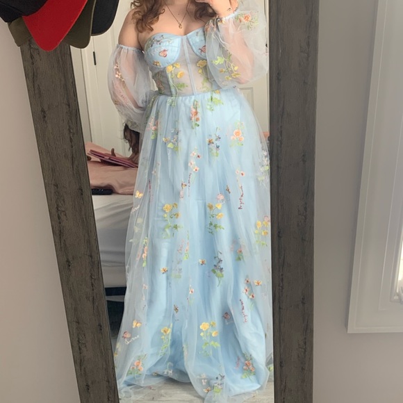 Cinderella Blue Floral Handmaid Butterfly Pastel Tulle Prom Dress - Picture 1 of 2